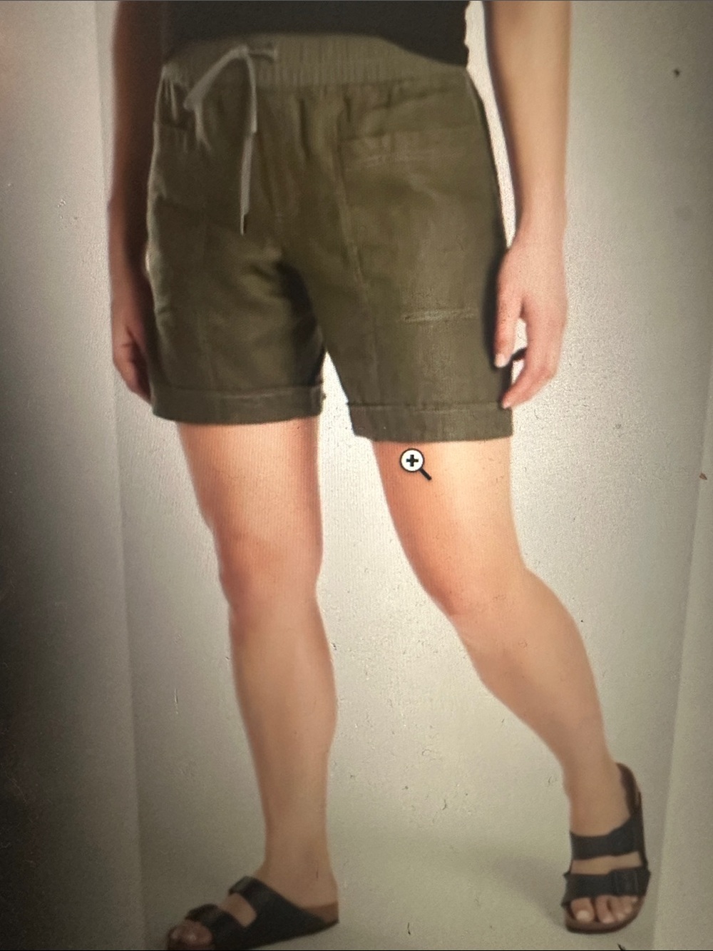 Athleta Cabo Linen Drawstring Shorts in Olive Green, size 16T